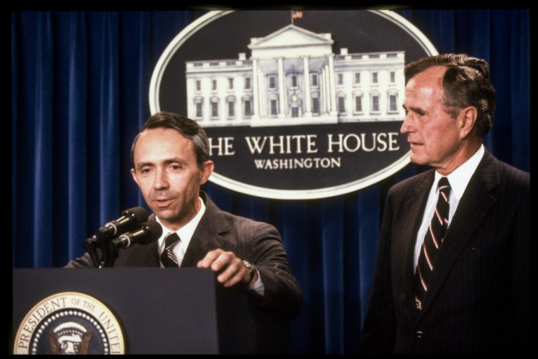 Supreme Court nominee David Souter making statement to press after President Bush named him to succeed retiring Justice Wm. Brennan in Washington D.C. on July 23, 1990.