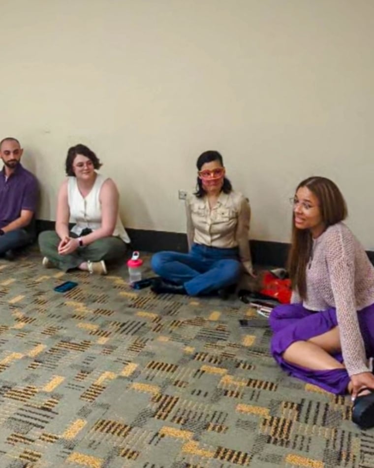 Carmen Seantel at her panel, where they sat on the floor.