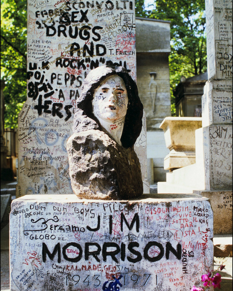 The tomb of Jim Morrison in Paris, France in June, 1985.