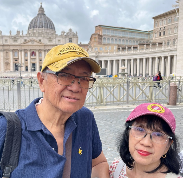 Ida Del Rosario, 72, with her husband, Rody, 69, in Vatican City.