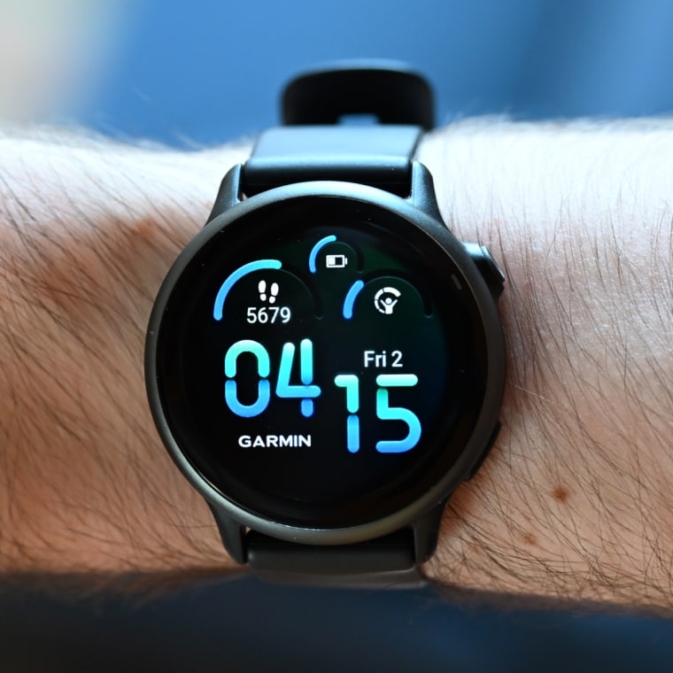 A close up of the Garmin Vivoactive 6 on the wrist of the writer.