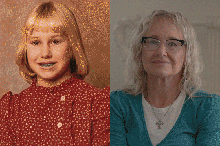 Archival photos of women in their childhood paired with modern day photos.
