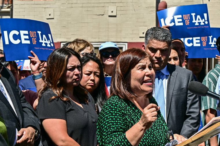 Image: Angelica Salas, executive director of the Coalition for Humane Immigrant Rights (CHIRLA), speaks during a news conference