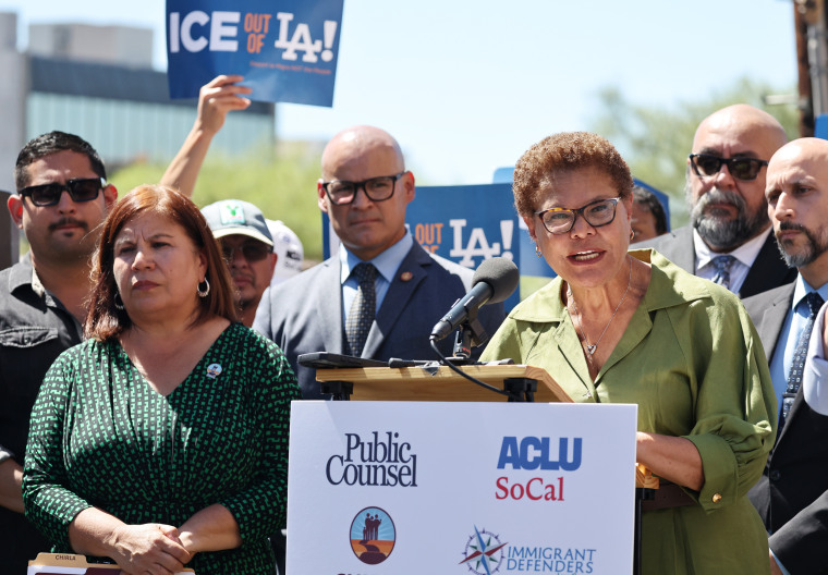 Image: LA Mayor Bass And Immigrant Rights Leaders Speak Out Against Supreme Court Ruling On ICE Enforcement